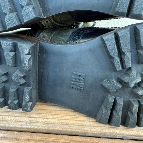 Frye George Adirondack Mens 8.5 Suede Leather Wingtip Lace Up Boots Olive Black - Picture 15 of 16